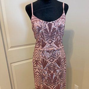 Dress The Population Mauve Sequenced Midi Dress, Size S